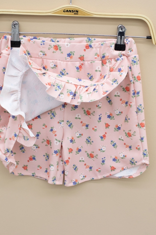 Somon Kolları Fırfırlı Çiçek Desenli Şort Etekli 2li Takım 20715