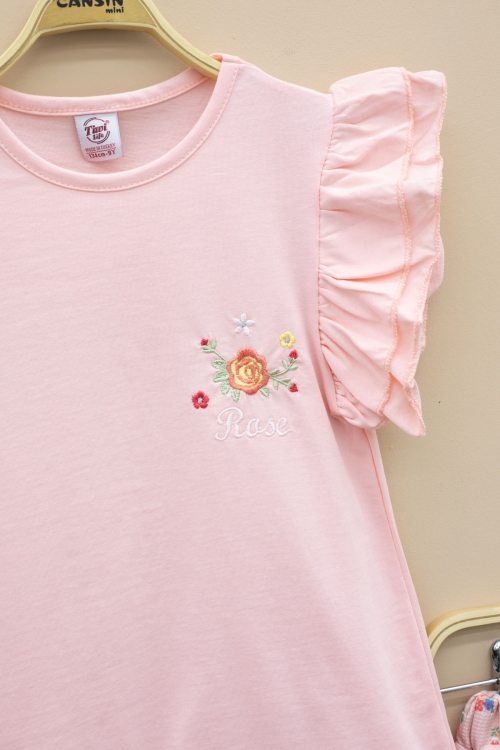 Somon Kolları Fırfırlı Çiçek Desenli Şort Etekli 2li Takım 20715