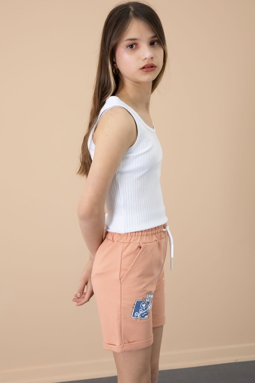 Somon Patili Cute Baskılı Kız Çocuk Beli Lastikli Şort 20731