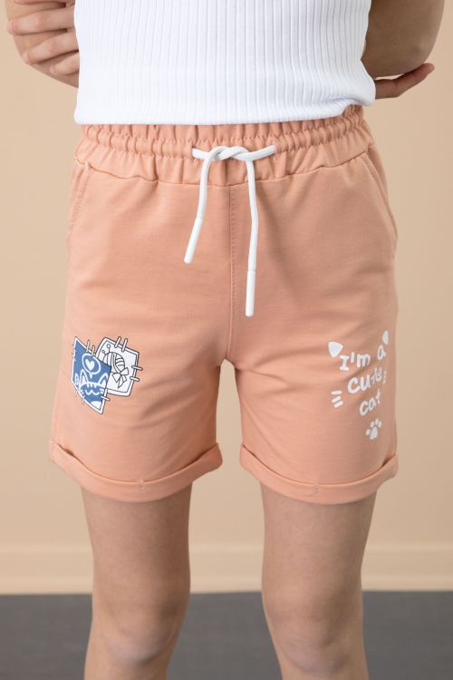 Somon Patili Cute Baskılı Kız Çocuk Beli Lastikli Şort 20731