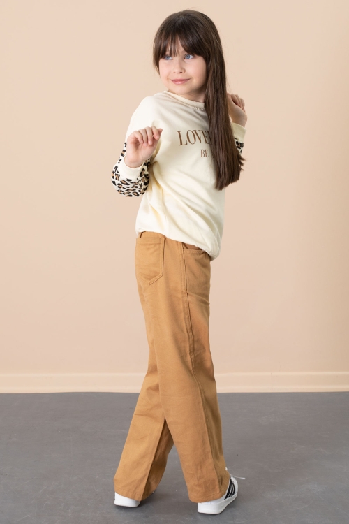 Taba Kolları Leopar Desenli Badili Kız Çocuk Pantolonlu 2li Takım 20692