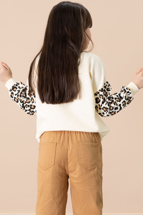 Taba Kolları Leopar Desenli Badili Kız Çocuk Pantolonlu 2li Takım 20692