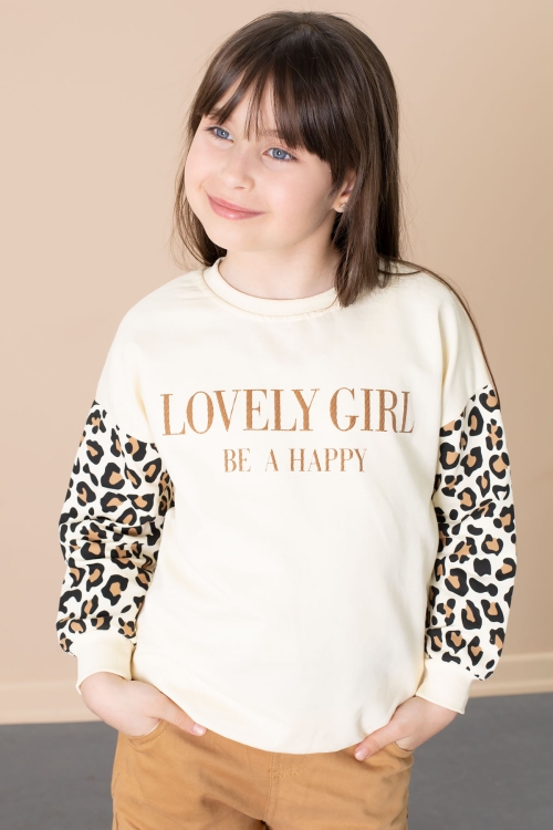 Taba Kolları Leopar Desenli Badili Kız Çocuk Pantolonlu 2li Takım 20692