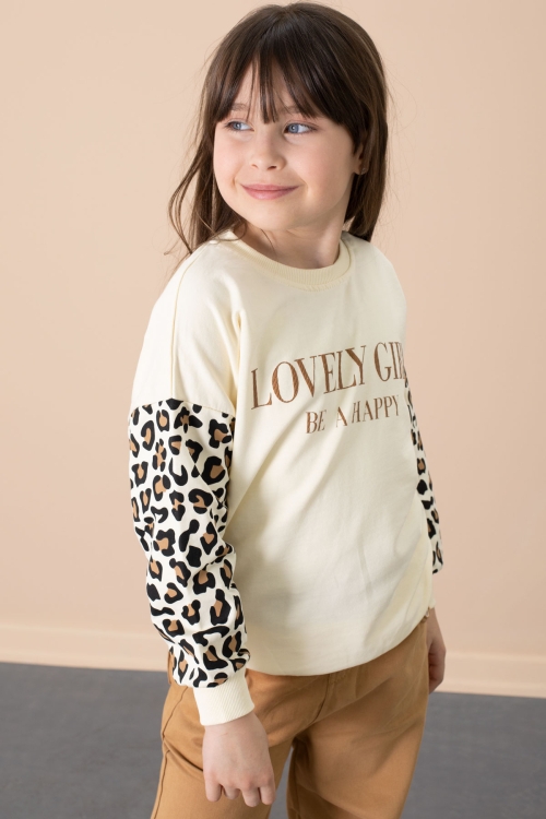 Taba Kolları Leopar Desenli Badili Kız Çocuk Pantolonlu 2li Takım 20692