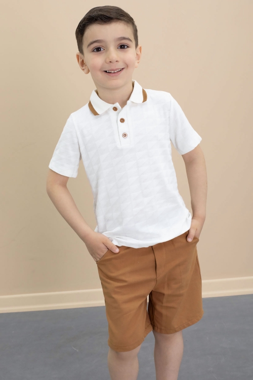 Taba Polo Yaka Düğmeli Tişörtlü Erkek Çocuk Şortlu 2li Takım 21106
