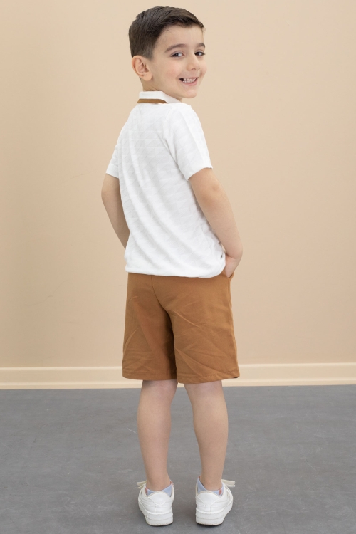 Taba Polo Yaka Düğmeli Tişörtlü Erkek Çocuk Şortlu 2li Takım 21106