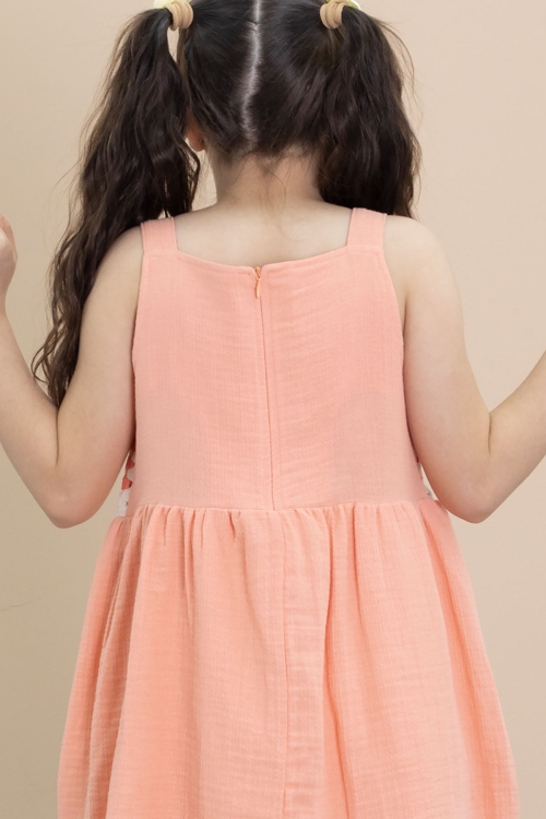 Turuncu Dantel Detaylı Askılı Kız Çocuk Müslin Elbise 21022