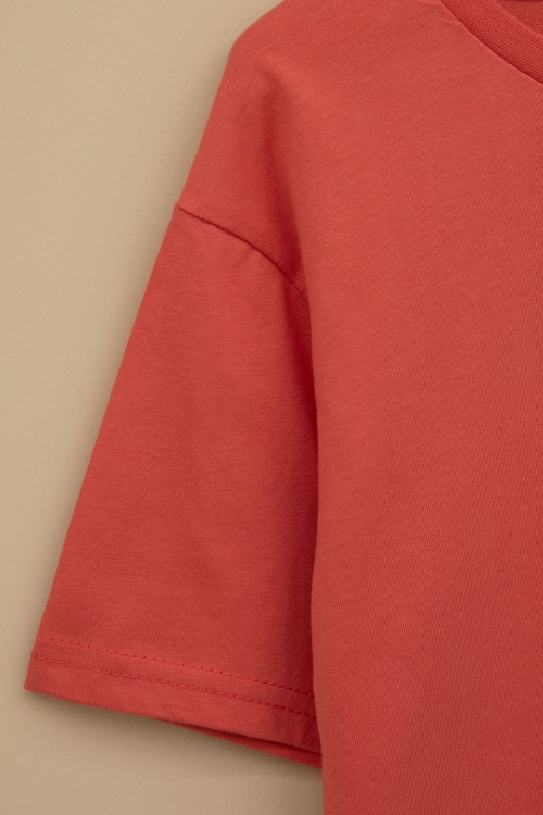 Turuncu Kaykay Baskılı Yazılı Erkek Çocuk Bisiklet Yaka Tişört 20916