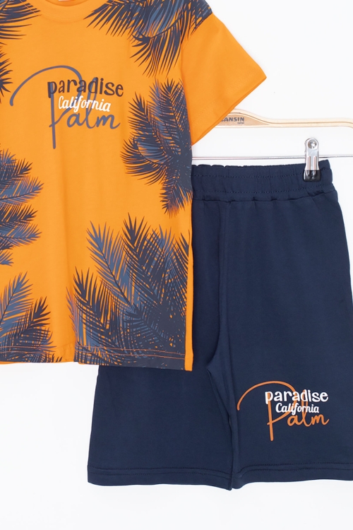 Turuncu Paradise Yazılı Erkek Çocuk Şortlu 2li Takım 20644