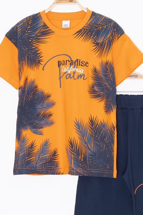 Turuncu Paradise Yazılı Erkek Çocuk Şortlu 2li Takım 20644