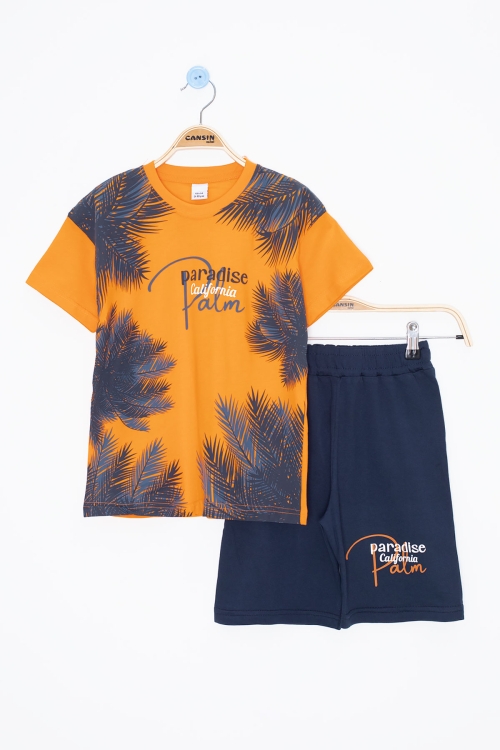 Turuncu Paradise Yazılı Erkek Çocuk Şortlu 2li Takım 20644