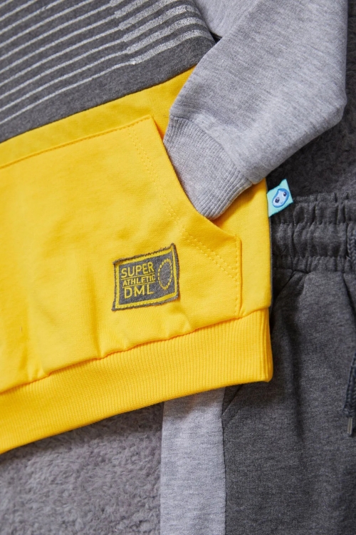 Yazı Baskılı Kanguru Cepli Haki Erkek Çocuk Eşofman Takımı 14987-3