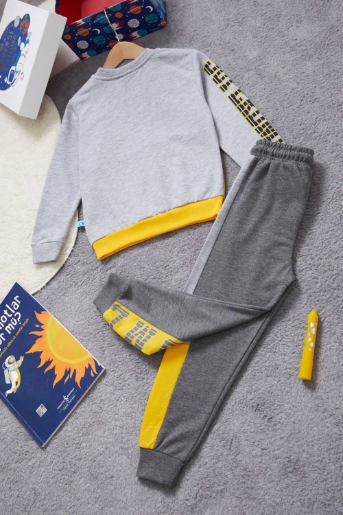 Yazı Baskılı Kanguru Cepli Haki Erkek Çocuk Eşofman Takımı 14987-3