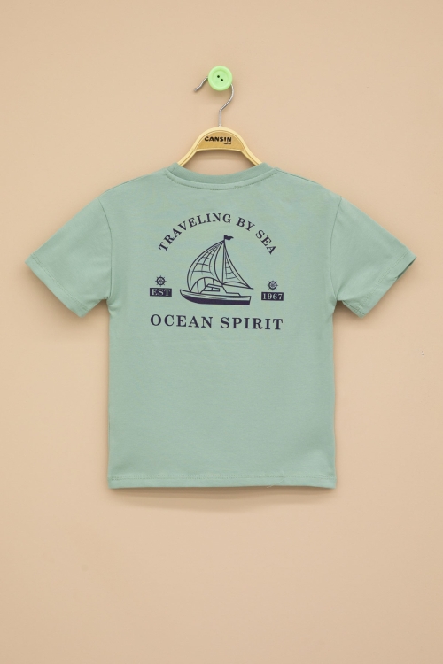 Yeşil Ayıcık Baskılı Cepli Erkek Bebek Tişört 20935