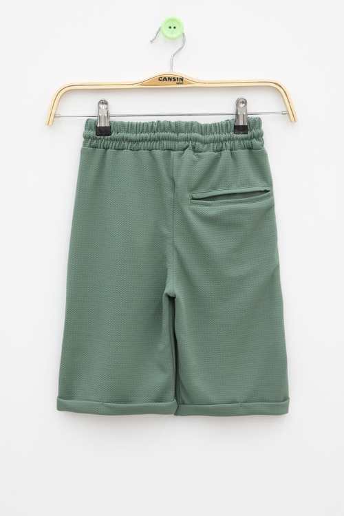 Yeşil Beli Lastikli Ponpon Kumaş Basic Erkek Çocuk Şort 21167