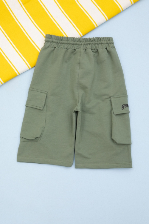 Yeşil Cebi Yazı Baskılı Beli Lastikli Erkek Çocuk Şort 21161