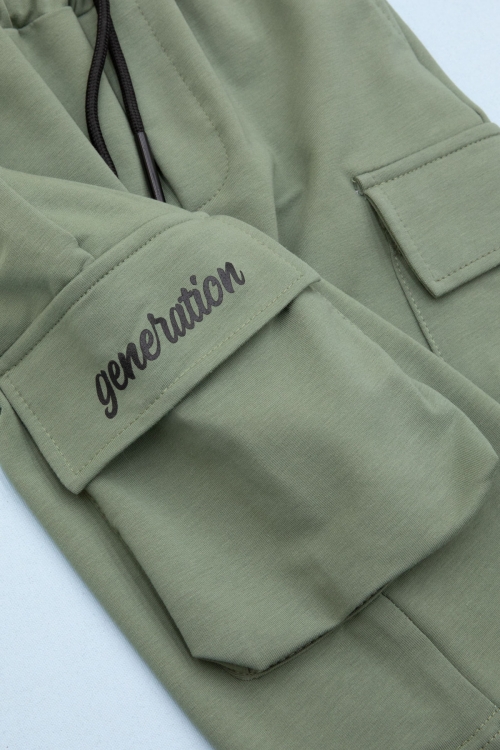 Yeşil Cebi Yazı Baskılı Beli Lastikli Erkek Çocuk Şort 21161