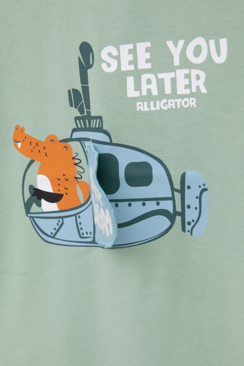 Yeşil Denizaltı Baskılı Erkek Bebek Kısa Kol Tişört 20938