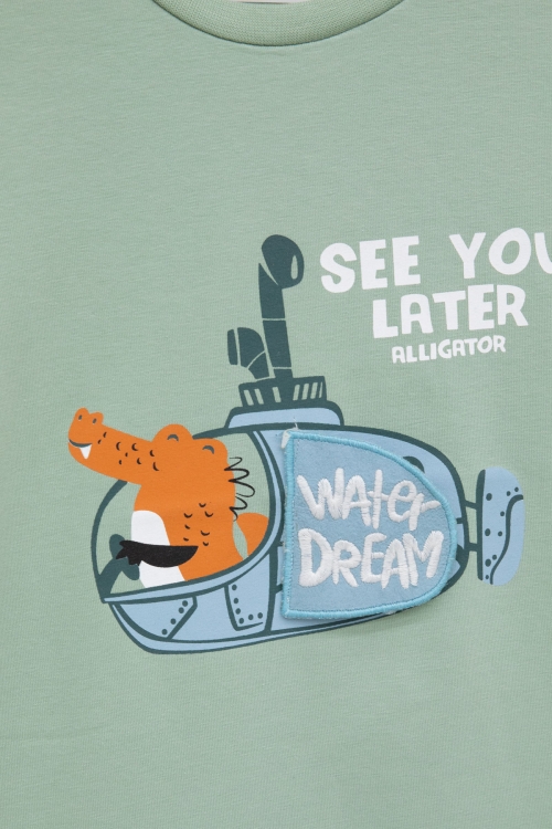 Yeşil Denizaltı Baskılı Erkek Bebek Kısa Kol Tişört 20938