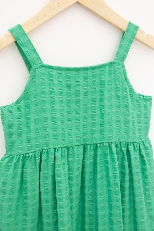Yeşil Desenli Kız Çocuk Askılı Elbise 19146