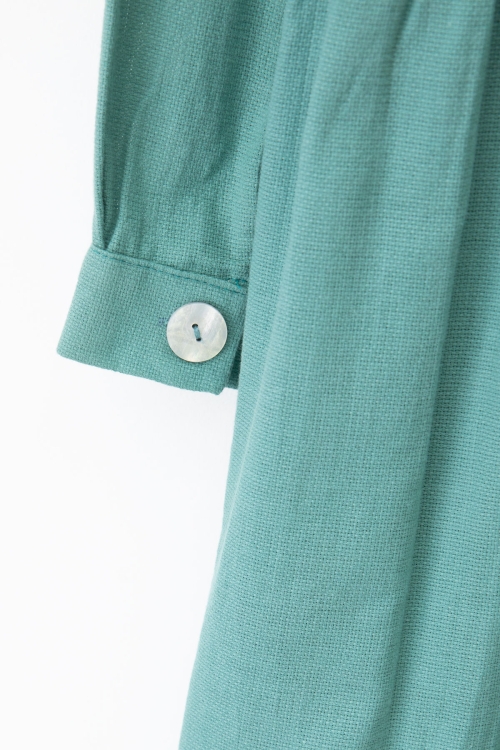 Yeşil Düğme Kapamalı Kız Çocuk Kapak Detaylı Uzun Kol Elbise 20699