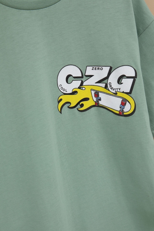 Yeşil Kaykay Baskılı Yazılı Erkek Çocuk Bisiklet Yaka Tişört 20917