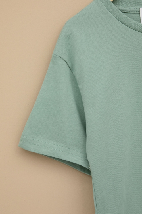 Yeşil Kaykay Baskılı Yazılı Erkek Çocuk Bisiklet Yaka Tişört 20917