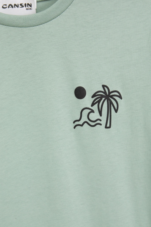 Yeşil Palmiye Baskılı Sırtı Yazılı Erkek Çocuk Kısa Kol Tişört 20929