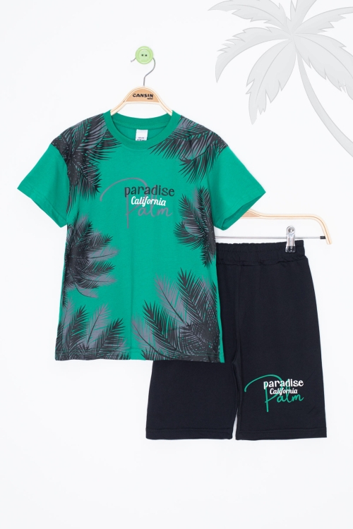 Yeşil Paradise Yazılı Erkek Çocuk Şortlu 2li Takım 20642