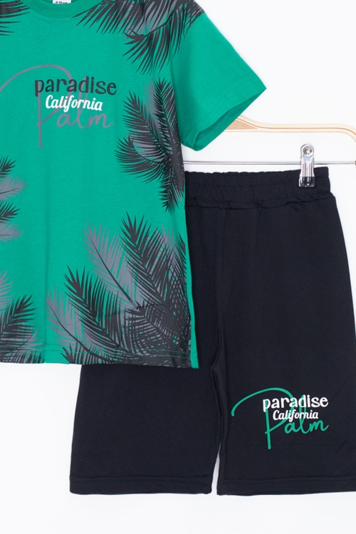 Yeşil Paradise Yazılı Erkek Çocuk Şortlu 2li Takım 20642