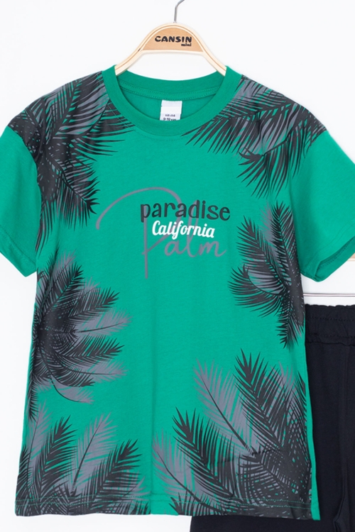 Yeşil Paradise Yazılı Erkek Çocuk Şortlu 2li Takım 20642