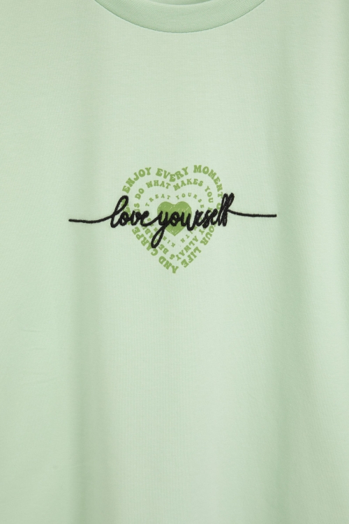 Yeşil Sırtı Kalp Baskılı Yazılı Kız Çocuk Bisiklet Yaka Tişört 20970