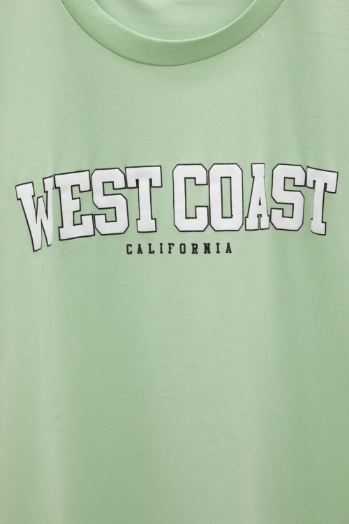 Yeşil West Coast Yazılı Kısa Kol Kız Çocuk Bisiklet Yaka Tişört 20964