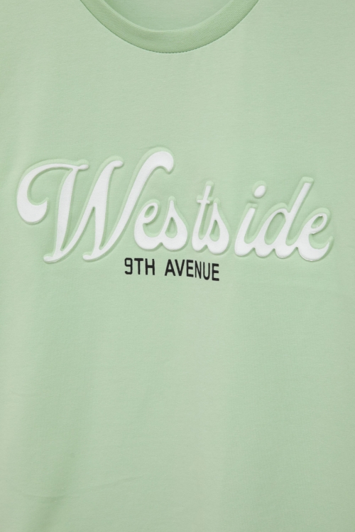 Yeşil West Side Kabartmalı Yazılı Kız Çocuk Bisiklet Yaka Tişört 20974
