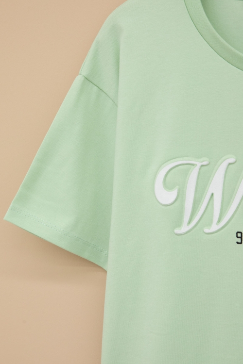 Yeşil West Side Kabartmalı Yazılı Kız Çocuk Bisiklet Yaka Tişört 20974