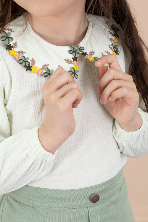 Yeşil Yakası Çiçek Nakışlı Müslin Gömlekli Etekli Kız Çocuk 2li Takım 20672