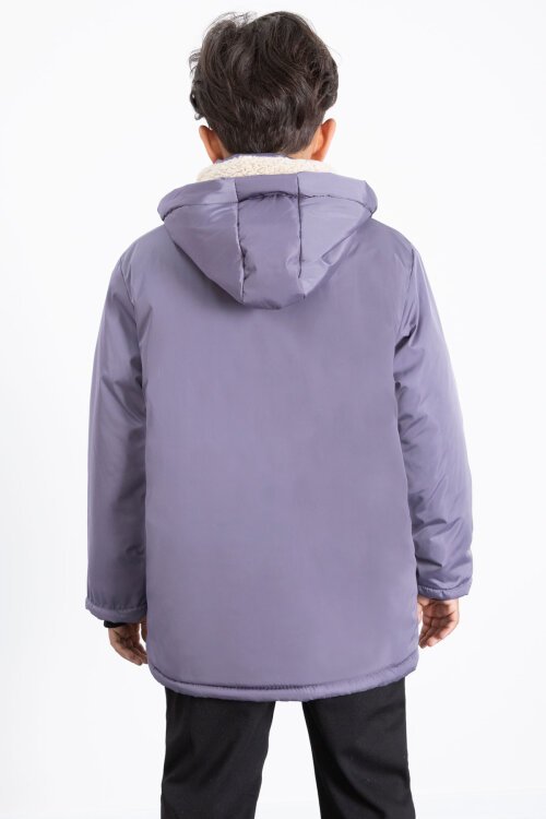 Antrasit İçi Kürklü Çıkarılabilir Kapüşonlu Basic Erkek Çocuk Şişme Mont 21443