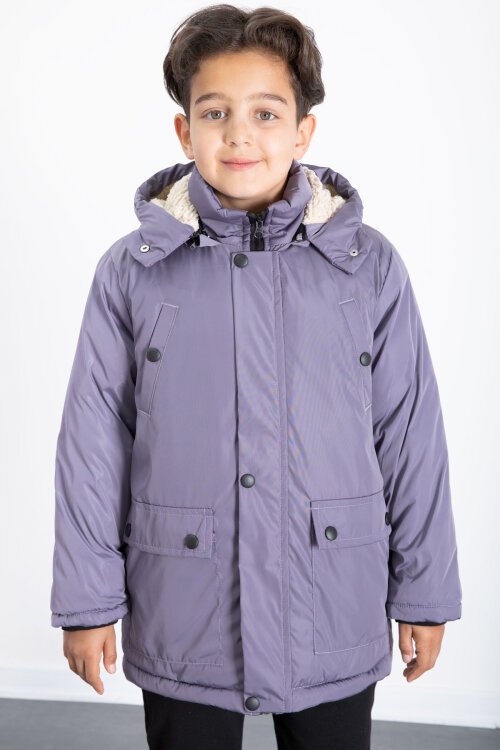 Antrasit İçi Kürklü Çıkarılabilir Kapüşonlu Basic Erkek Çocuk Şişme Mont 21443