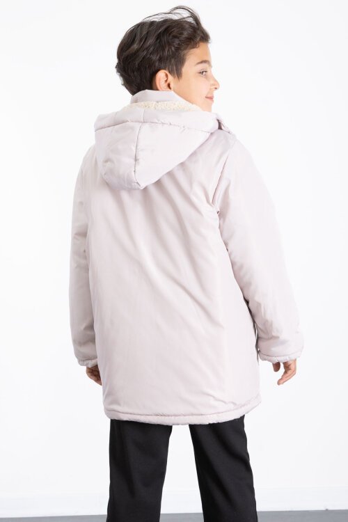 Bej İçi Kürklü Çıkarılabilir Kapüşonlu Basic Erkek Çocuk Şişme Mont 21441