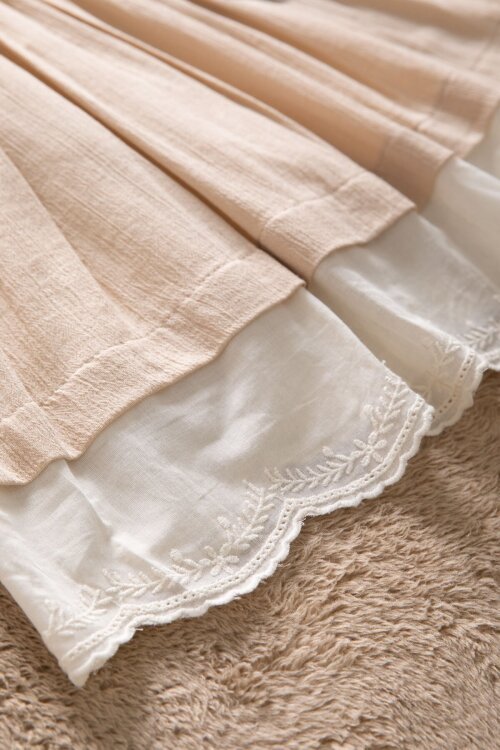 Bej Kız Çocuk Dantel Detaylı Kolu Fırfırlı Elbise  22684