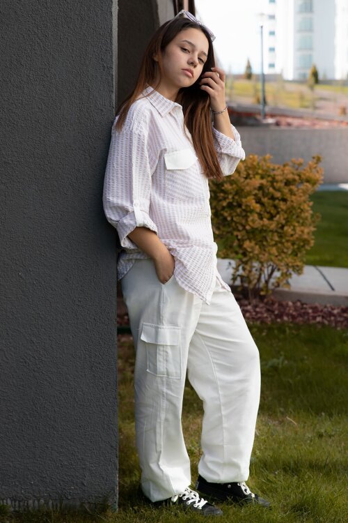 Bej Kız Çocuk Kargo Cepli 2li Takım 20504