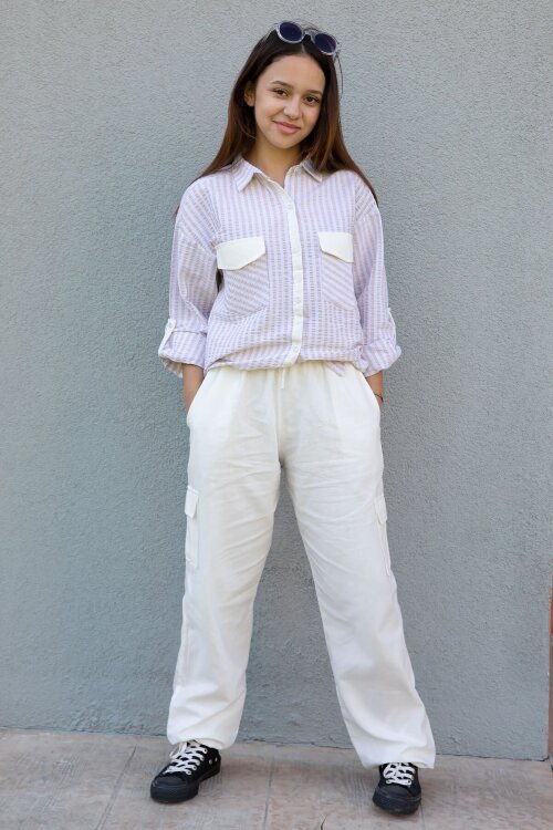 Bej Kız Çocuk Kargo Cepli 2li Takım 20504