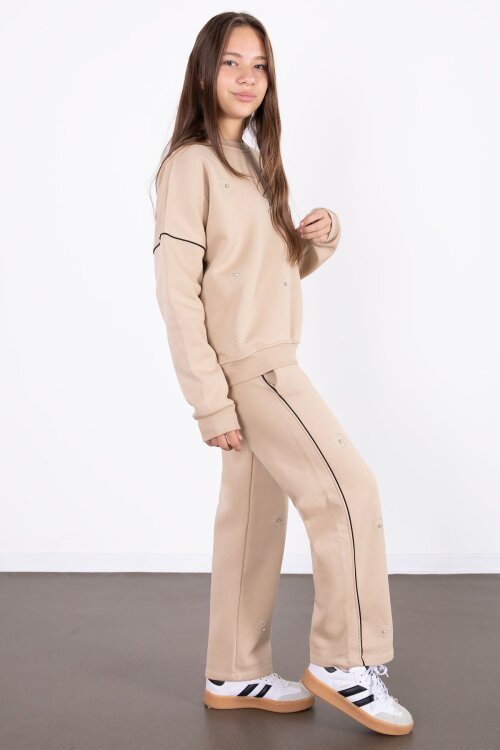 Bej Payet İşlemeli Şardonlu Kız Çocuk 2li Eşofman Takımı 21427