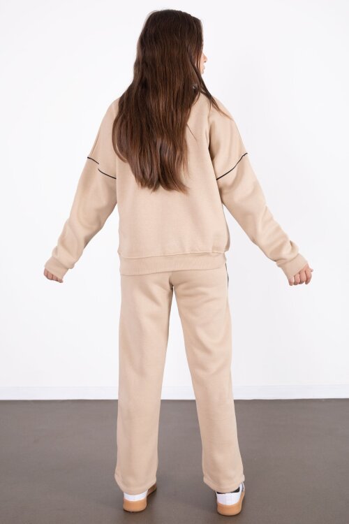 Bej Payet İşlemeli Şardonlu Kız Çocuk 2li Eşofman Takımı 21427