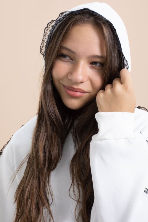 Beyaz Kız Çocuk Şardonlu Dantel Detaylı 3 İplik Takım 21504