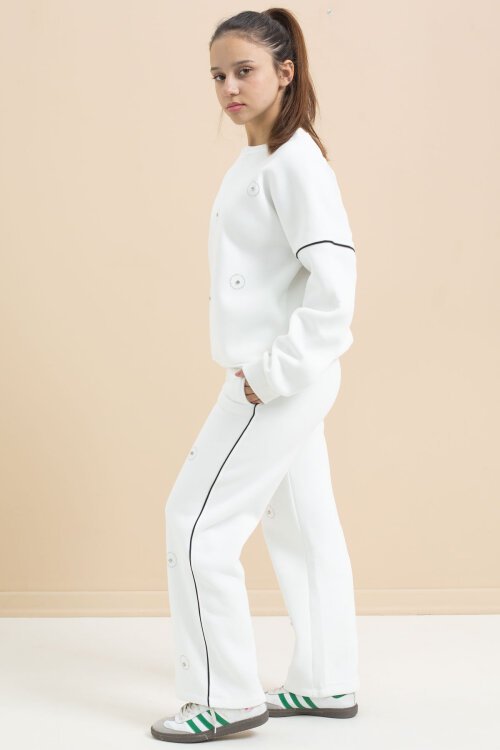 Beyaz Payet İşlemeli Şardonlu Kız Çocuk 2li Eşofman Takımı 21425