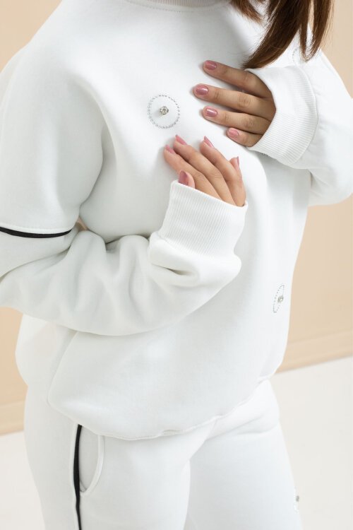 Beyaz Payet İşlemeli Şardonlu Kız Çocuk 2li Eşofman Takımı 21425