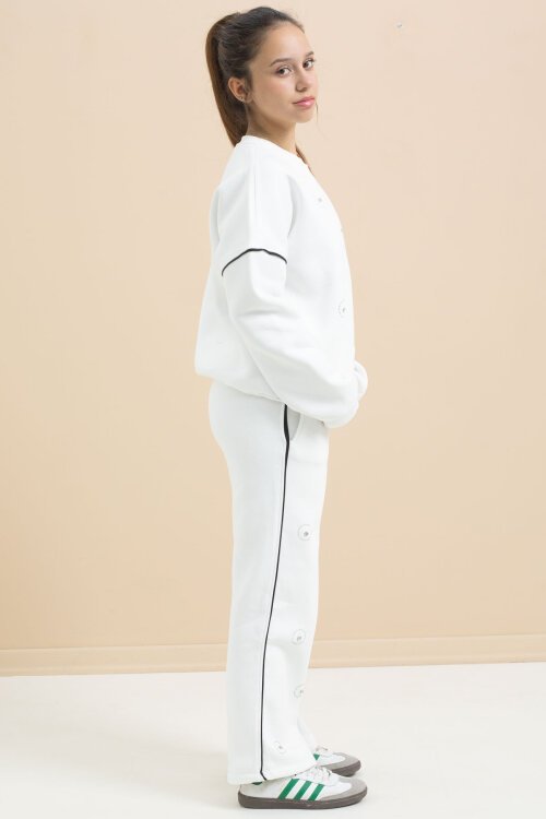 Beyaz Payet İşlemeli Şardonlu Kız Çocuk 2li Eşofman Takımı 21425