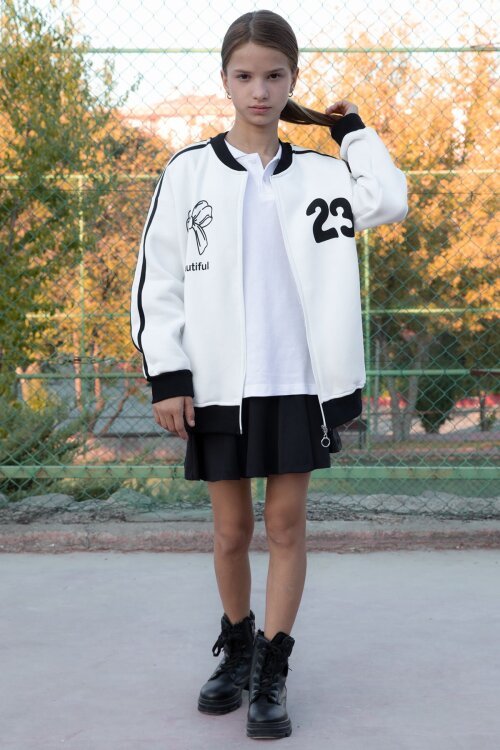 Ekru Beautifull Yazılı Kolu Şeritli Kız Çocuk Kolej Hırka 21192