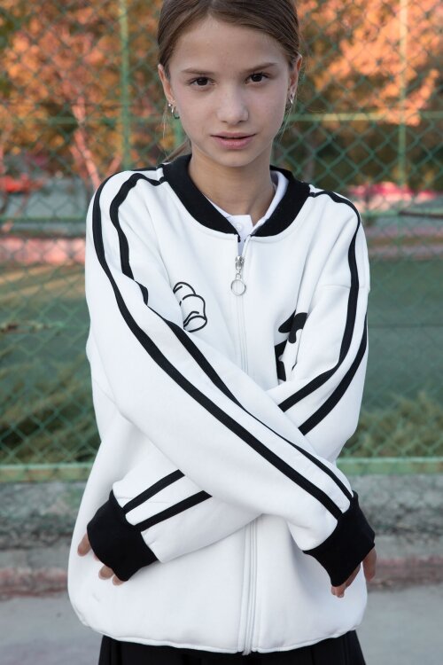 Ekru Beautifull Yazılı Kolu Şeritli Kız Çocuk Kolej Hırka 21192